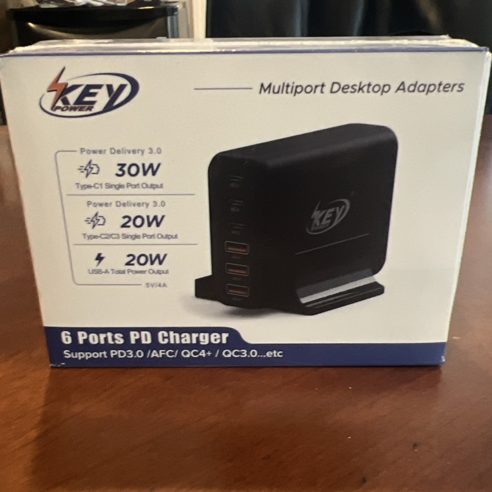 Key Power 6-Port Fast Charge USB-A USB-C Desktop Charging Dock Black